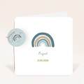 Geboortekaartjes Blauwe regenboog met rond hangertje