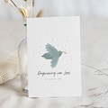 Doopkaartjes Jongen of Meisje Pastelblauw vogel, gouden regen